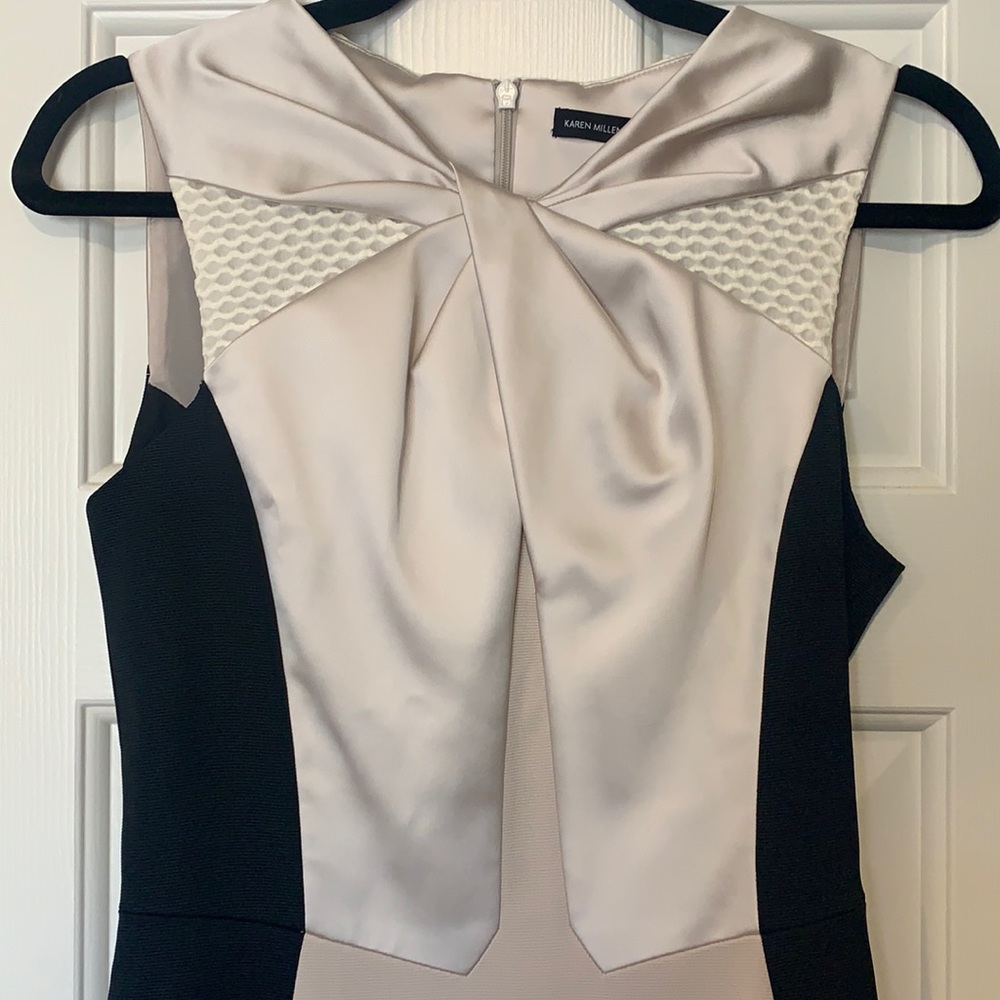 Karen Millen Pencil Dress - Black, White, and Tan/Champagne